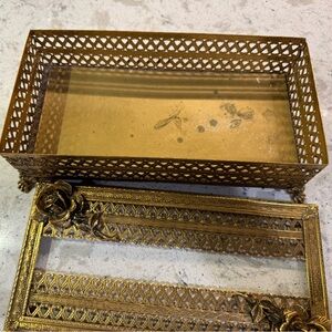 MCM Gold Tone Filigree Brass Tissue Box Holder